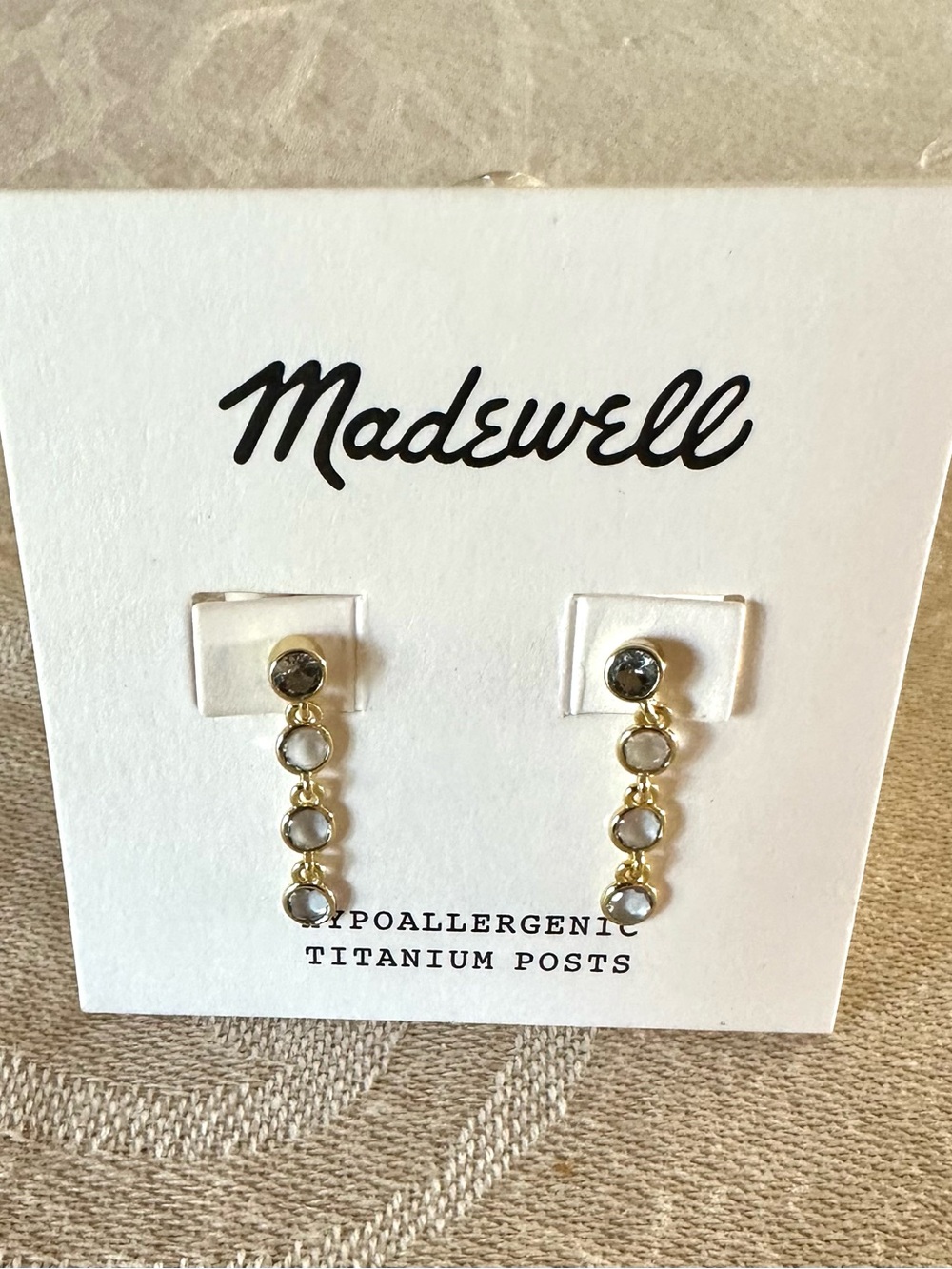 Madewell Crystal Drop Earrings Gold Tone NWT Hypoallergenic - Picture 1 of 2